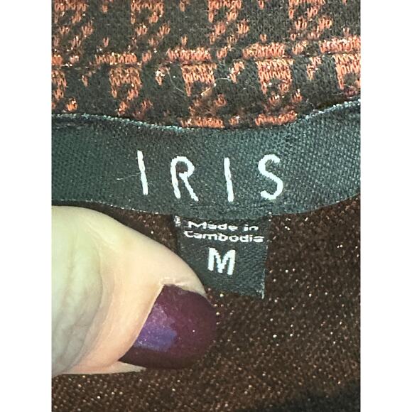 IRIS brown plaid puff short sleeves top size Medium - Picture 3 of 8